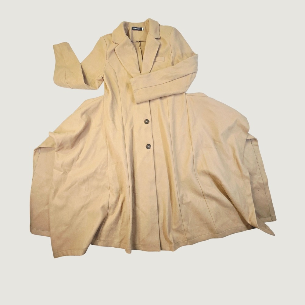Koandaily Women's Size Large Tan Longline Flare Wide Hem Coat A21